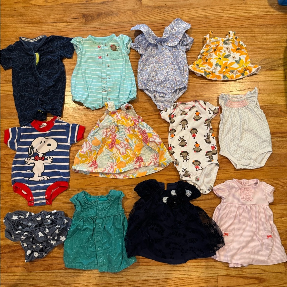 12pc BUNDLE Baby Girl Clothes Onesies Dress 3 Month Set